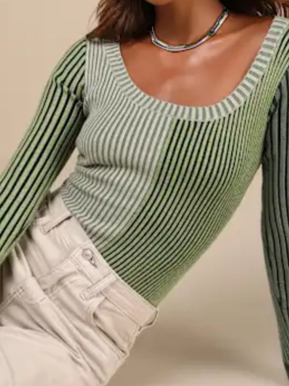 Mod Cutie Green Color Block Ribbed Long Sleeve Bodysuit